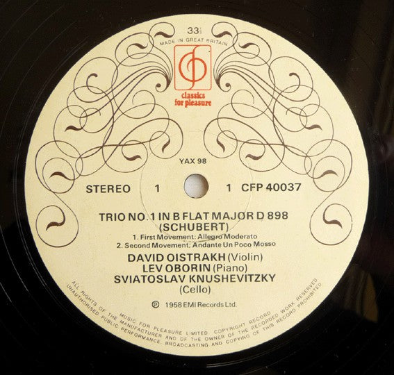 Franz Schubert - David Oistrakh Trio : Trio No. 1 In B Flat Major, Op.99 (D.898) (LP, Album, RE)
