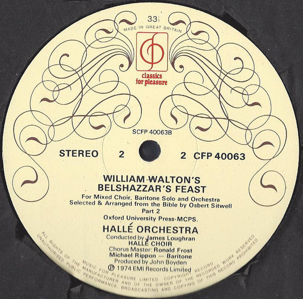 Sir William Walton, Hallé Orchestra, Hallé Choir, Michael Rippon, James Loughran : Belshazzar's Feast (LP, Album)