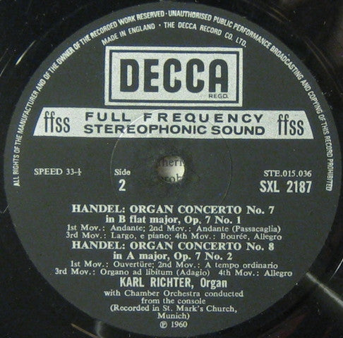 Handel* - Karl Richter With The Karl Richter Chamber Orchestra* : Organ Concertos Vol. 2 Nos. 5 6 7 8 (LP, RE)