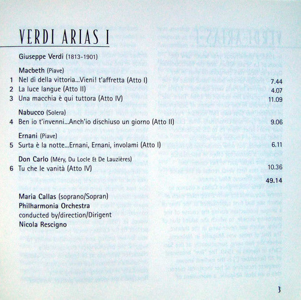 Verdi* / Maria Callas, Philharmonia Orchestra, Nicola Rescigno : Verdi Arias I (CD, Album, RE, RM)