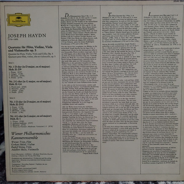 Joseph Haydn, Wiener Philharmonisches Kammerensemble* : Flötenquartette - Flute Quartets Op.5 Nr. 1-4 (LP)