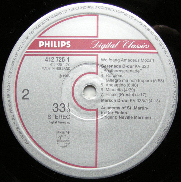 Wolfgang Amadeus Mozart, Sir Neville Marriner : Serenade KV320 "Posthorn" / 2 Marches (LP)