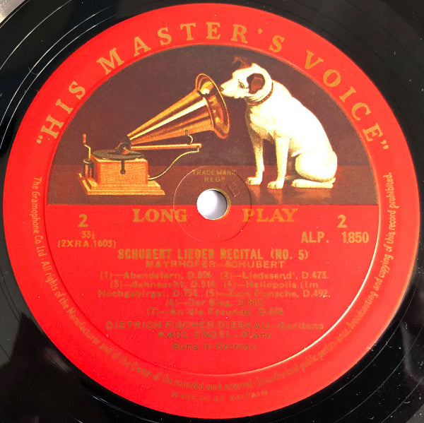 Franz Schubert, Dietrich Fischer-Dieskau With Karl Engel : Schubert Lieder Recital (No. 5) (LP, Album, Mono)