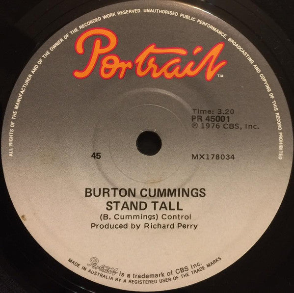 Burton Cummings : Stand Tall / Burch Magic (7", Single)
