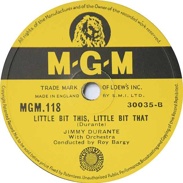Jimmy Durante : I'm The Guy Who Found The Lost Chord / Little Bit This, Little Bit That (Shellac, 10", DT)