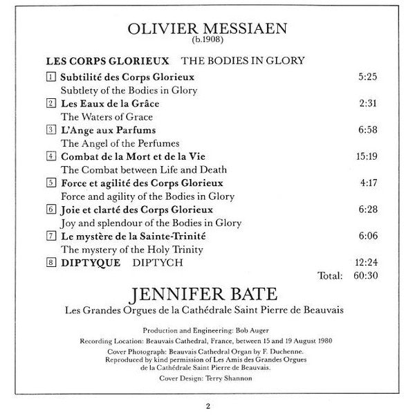 Olivier Messiaen, Jennifer Bate : Organ Works - Les Corps Glorieux, Diptyque (CD, Album, RE)