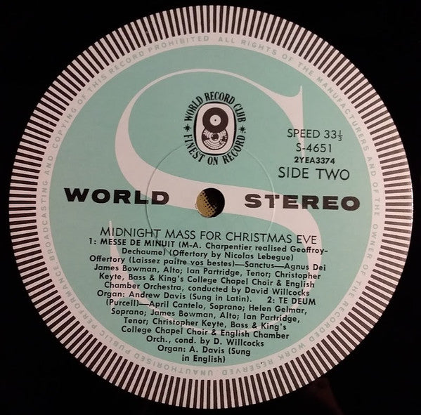 Marc Antoine Charpentier / Henry Purcell / King's College Chapel Choir*, English Chamber Orchestra , Conducted By Andrew Davis : Midnight Mass For Christmas Eve / Te Deum (LP, Album, Club)