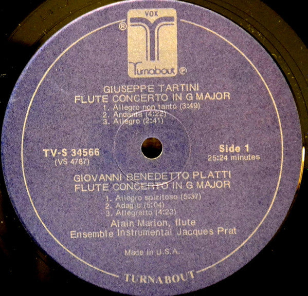Giuseppe Tartini, Giovanni Benedetto Platti, Luigi Boccherini, Baldassare Galuppi, Alain Marion : Il Flauto (4 Concerti Per Flauto E Archi) (LP)