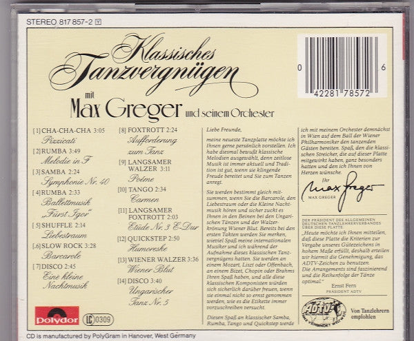 Max Greger Und Seinem Orchester* : Klassisches Tanzvergnügen Mit Max Greger Und Seinem Orchester (CD)