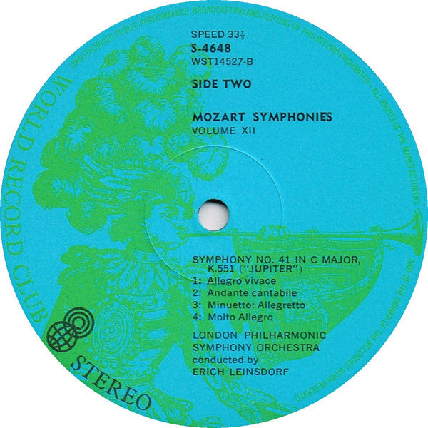 Mozart*, The London Philharmonic Orchestra* Conducted By Erich Leinsdorf : Symphonies Vol. 12 Nos. 40, 41 ("Jupiter") (LP, Album, Club, RE)