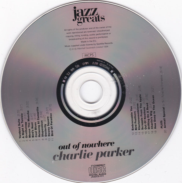 Charlie Parker : Out Of Nowhere (CD, Comp, RM)