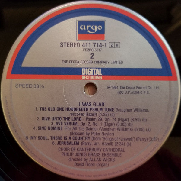 Canterbury Cathedral Choir, Philip Jones Brass Ensemble, Allan Wicks : I Was Glad (LP)