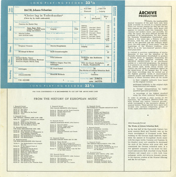 Johann Sebastian Bach : "Wie Schön Leuchtet Der Morgenstern" / "Christ Lag In Todesbanden" (LP, Mono)