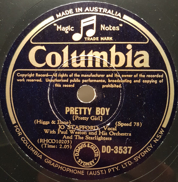 Jo Stafford With Paul Weston And His Orchestra : Pretty Boy / You Belong To Me (Shellac, 10")