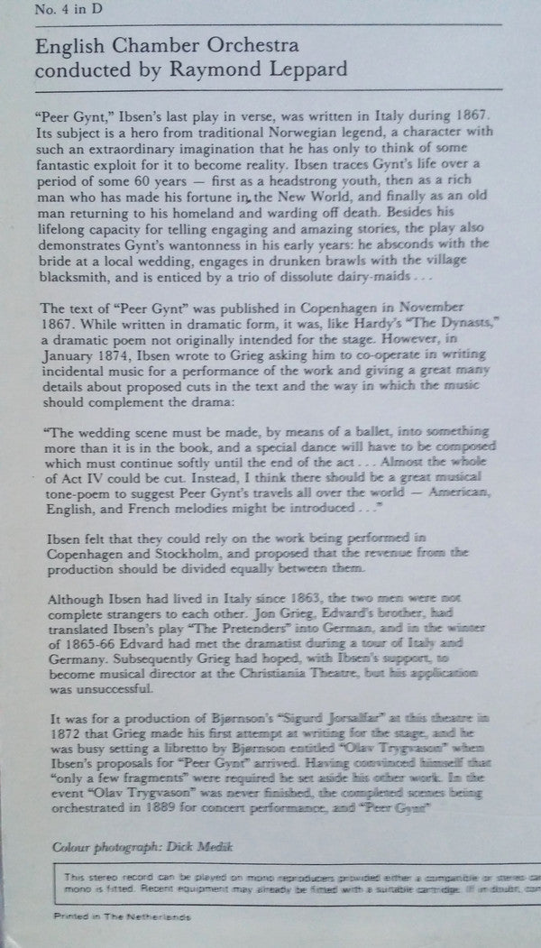 Edvard Grieg, English Chamber Orchestra, Raymond Leppard : Peer Gynt: Suites Nos. 1 & 2 - Norwegian Dances (LP)