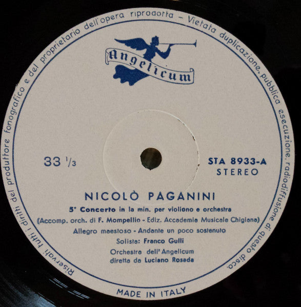 Paganini*, Franco Gulli, Luciano Rosada : Quinto Concerto In la Minore Per Violino E Orchestra (LP, Album)