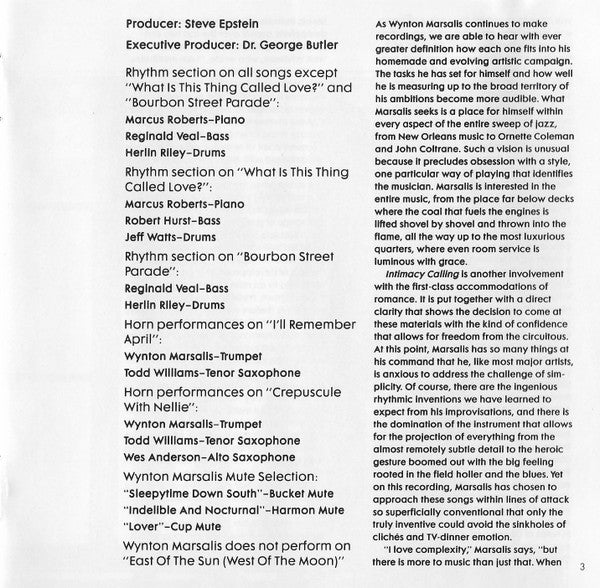 Wynton Marsalis : Standard Time Vol.2 - Intimacy Calling (CD, Album, RE, RM)