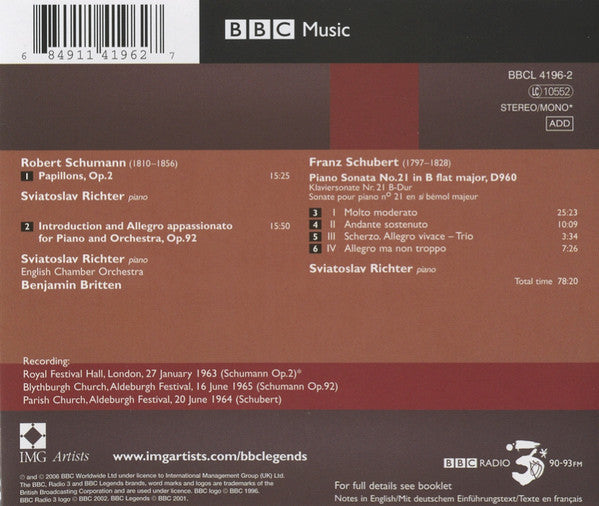 Sviatoslav Richter, English Chamber Orchestra, Benjamin Britten : Schumann, Schubert (CD, Album, Mono, RM)
