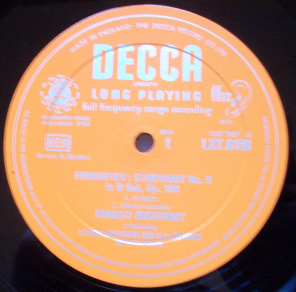 Sergei Prokofiev, Ernest Ansermet, L'Orchestre De La Suisse Romande : Symphony No 5 In B Flat (LP, Mono)