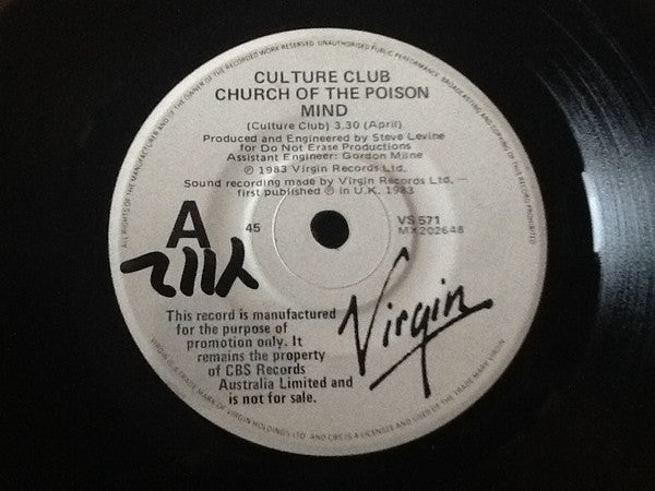 Culture Club : Church Of The Poison Mind (7", Single, Promo)