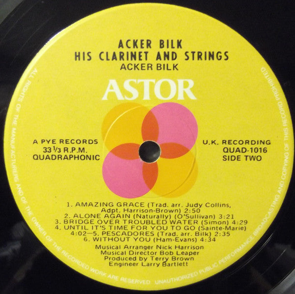 Acker Bilk : His Clarinet & Strings (LP, Quad)