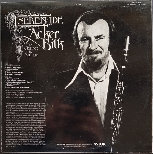 Acker Bilk His Clarinet And Strings : Serenade (LP, Album, Quad)