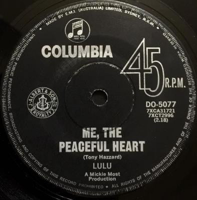 Lulu : Me, The Peaceful Heart (7", Single)