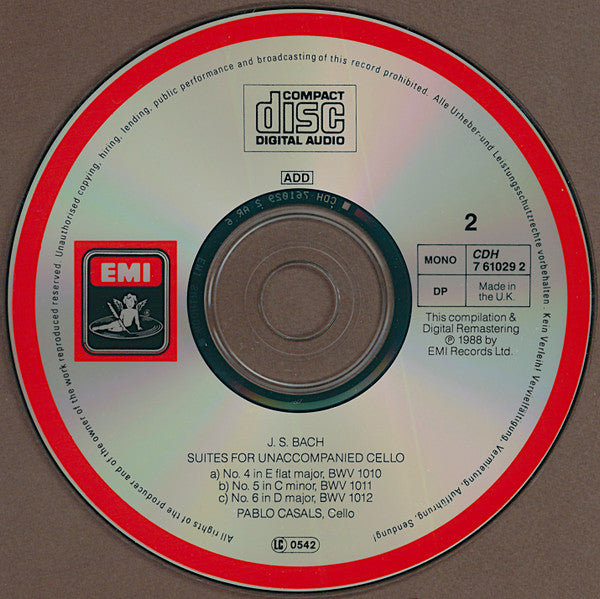 J.-S. Bach*, Pablo Casals : 6 Suiten Für Violoncello = Les 6 Suites Pour Violoncelle = The 6 Cello Suites (2xCD, Comp, Mono, RM)
