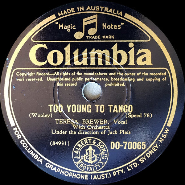 Teresa Brewer : Ricochet (Rick-O-Shay) / Too Young To Tango (Shellac, 10")