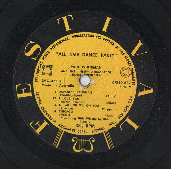 Paul Whiteman And The "New" Ambassador Hotel Orchestra : All Time Dance Party (10")