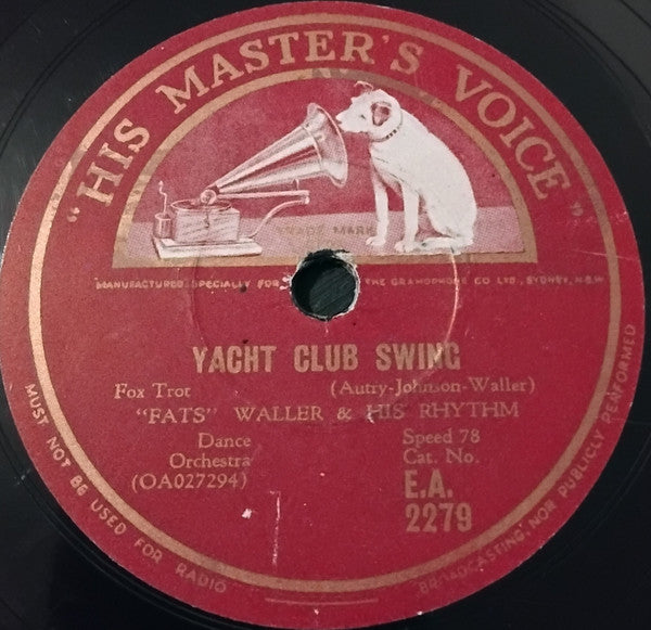 "Fats" Waller & His Rhythm* : A Porter's Love Song To A Chambermaid / Yacht Club Swing (Shellac, 10")