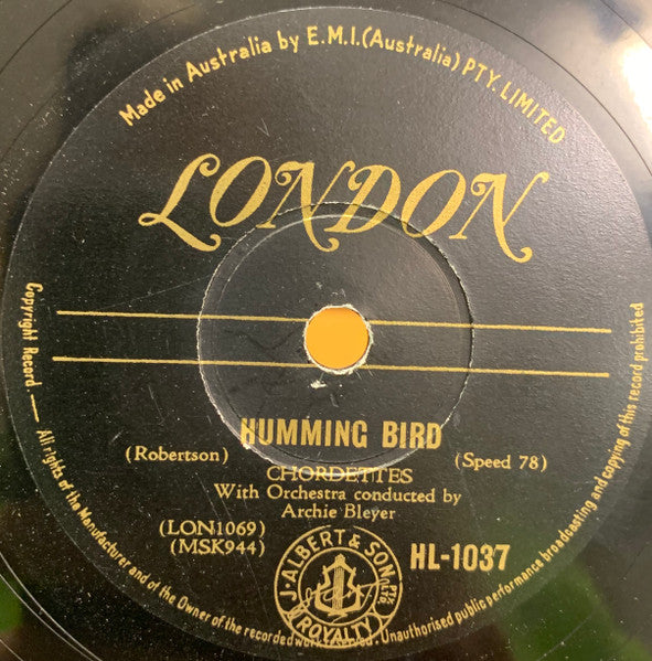 The Chordettes : Lonely Lips / Humming Bird (Shellac, 10")