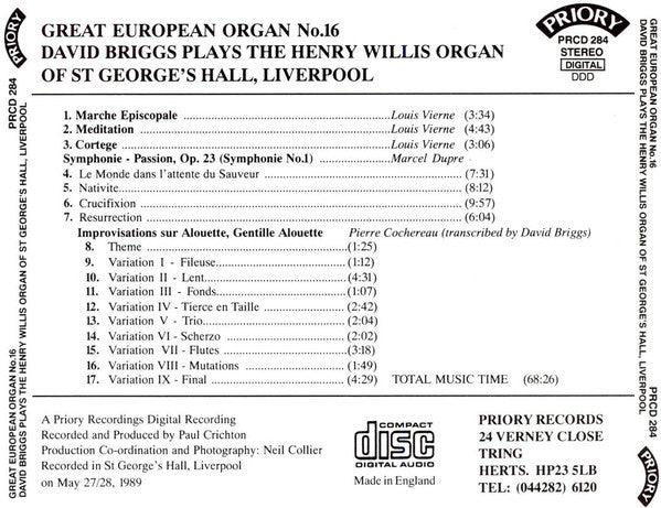 David Briggs (5) : David Briggs Plays The Henry Willis Organ Of St. George's Hall, Liverpool (CD, Album)