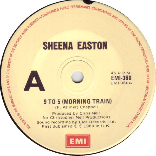 Sheena Easton : 9 To 5 (Morning Train) (7", Single, RP, buf)