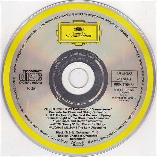 Ralph Vaughan Williams · Frederick Delius · Sir William Walton - Pinchas Zukerman · Neil Black (3) · English Chamber Orchestra · Daniel Barenboim : Greensleeves · The Lark Ascending · Oboe Concerto · Summer Night On The River · On Hearing The First Cuckoo In Spring (CD, Comp, RM)