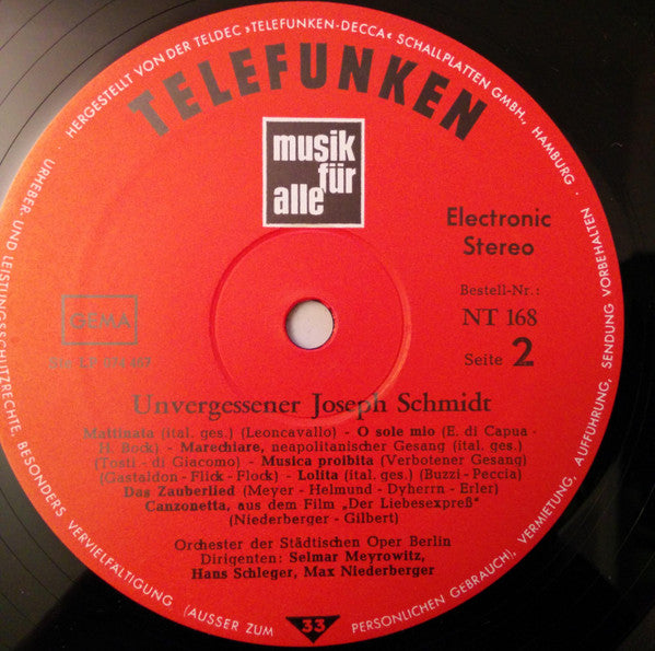 Joseph Schmidt : Unvergessener Joseph Schmidt (LP, Comp, Ele)