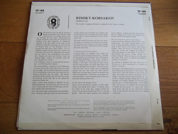 London Symphony Orchestra Conducted By Sir Eugene Goossens : Scheherazade (LP, Album, Mono, Club)