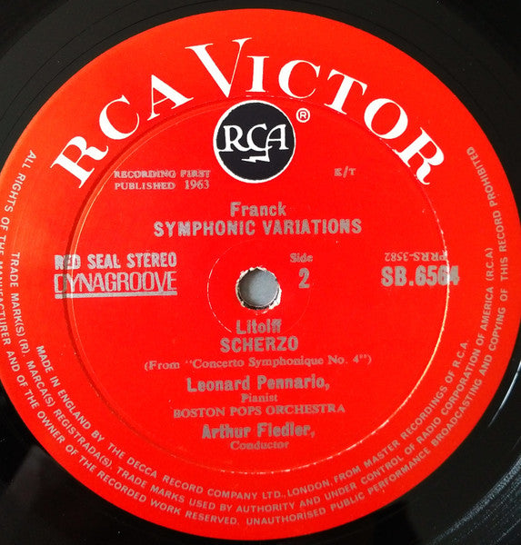 Leonard Pennario With Boston Pops* / Arthur Fiedler – Rachmaninoff*, Franck*, Litolff* : Rhapsody On A Theme Of Paganini, Symphonic Variations, Scherzo (LP)