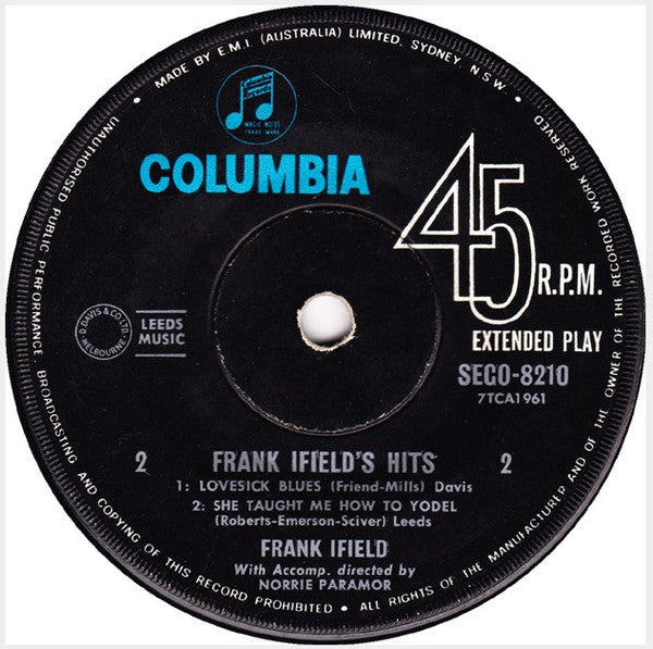 Frank Ifield : Frank Ifield's Hits (7", EP, Mono)
