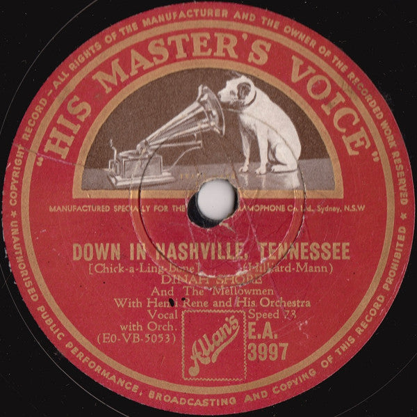 Dinah Shore : Sweet Violets / Down In Nashville, Tennessee (Shellac, 10")