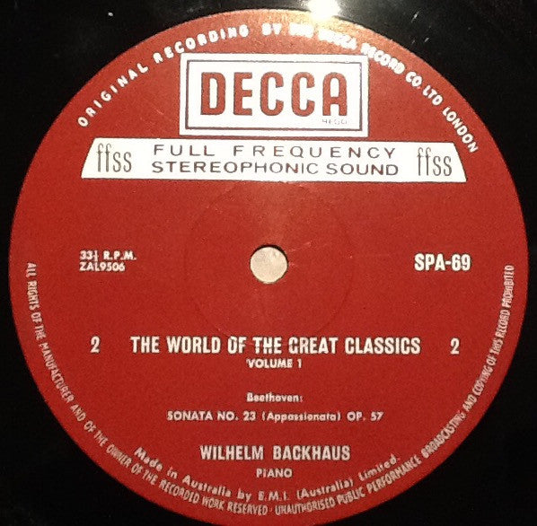 Beethoven* : The World Of The Great Classics Vol. 1: Beethoven Sonatas (LP)