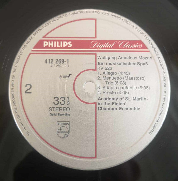 Wolfgang Amadeus Mozart - Academy Of St. Martin-in-the-Fields Chamber Ensemble : Eine Kleine Nachtmusik / Ein Musikalischer Spass / Divertimento KV 136 (LP, Album)