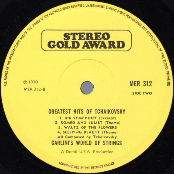 Pyotr Ilyich Tchaikovsky - Carlini's World Of Strings : The Greatest Hits Of Tchaikovsky (LP)