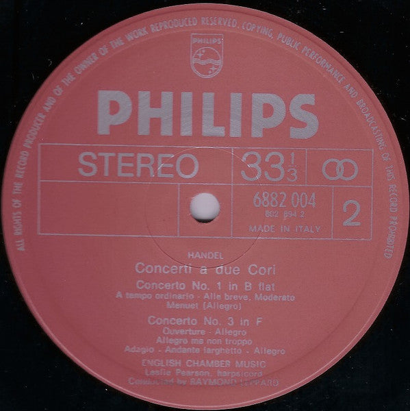 Georg Friedrich Händel, English Chamber Orchestra, Leslie Pearson, Raymond Leppard : Concerti A Due Cori (LP)
