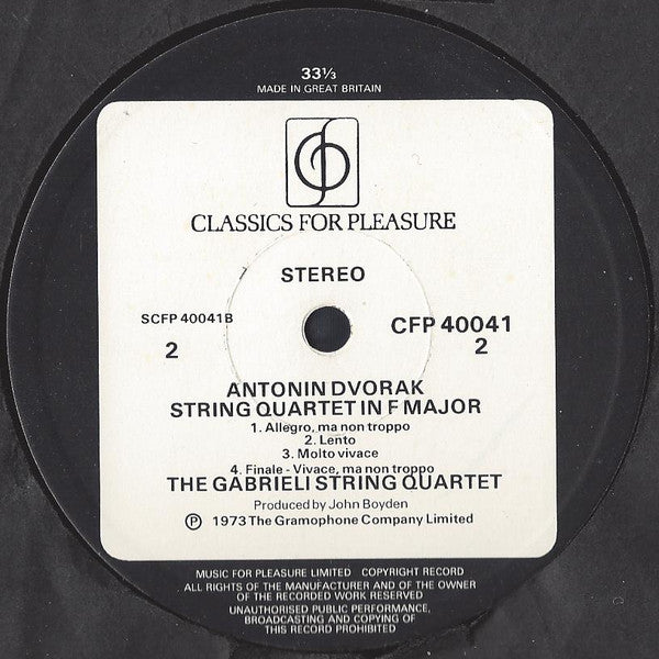 Alexander Borodin, Antonín Dvořák, The Gabrieli String Quartet : String Quartet No.2 In D 'Kismet' / String Quartet In F 'American' (LP)