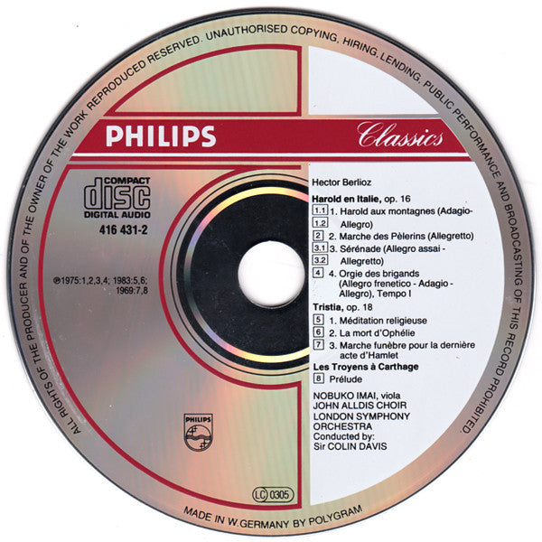 Hector Berlioz - London Symphony Orchestra, Sir Colin Davis, Nobuko Imai : «Harold En Italie» -Tristia, Op. 18 - «Les Troyens À Carthage» Prélude (CD, Comp, RM)