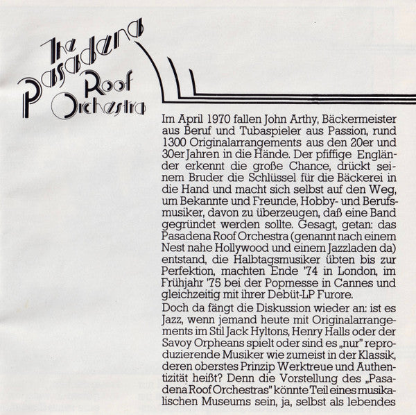 The Pasadena Roof Orchestra : The Pasadena Roof Orchestra (CD, Comp)