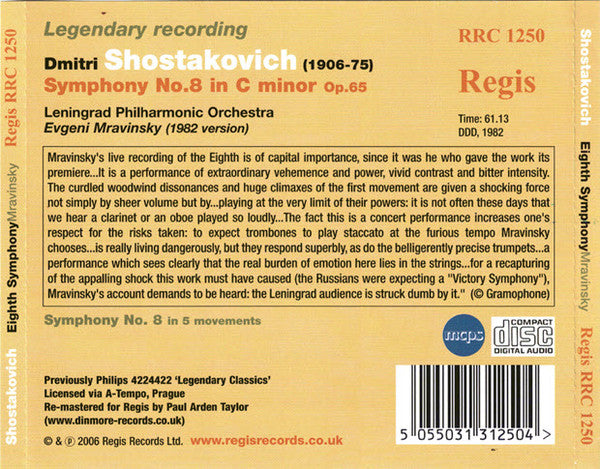 Shostakovich*, Leningrad Philharmonic Orchestra, Evgeni Mravinsky* : Symphony No.8 (CD, Album, RM)