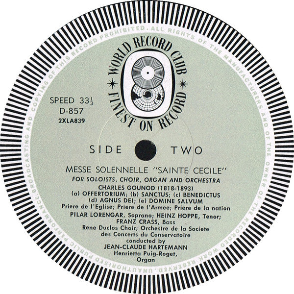 Charles Gounod : Sainte Cecile Messe Solennelle (LP, Album, Mono, Club)