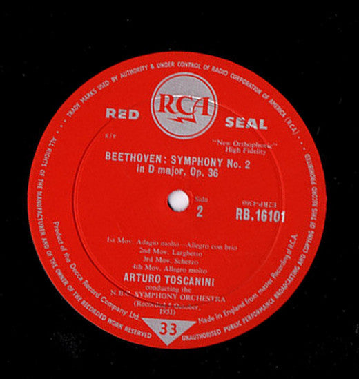 Ludwig van Beethoven - Arturo Toscanini, NBC Symphony Orchestra : Symphonies No.1 & No. 2 (LP, Album, Mono)